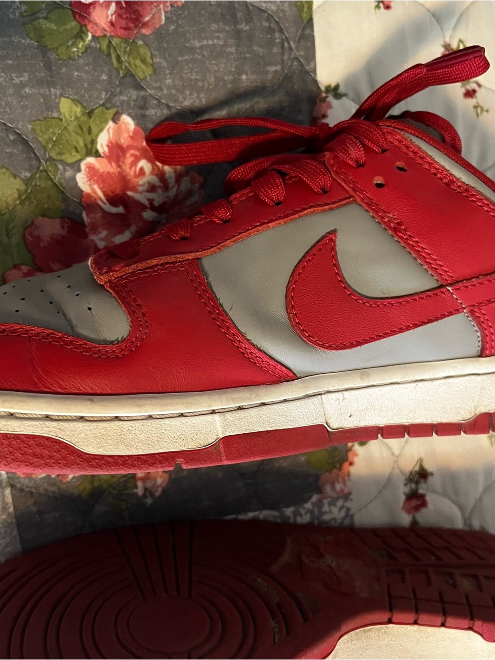 Nike Red and Gray Low-Top Dunks Sneakers